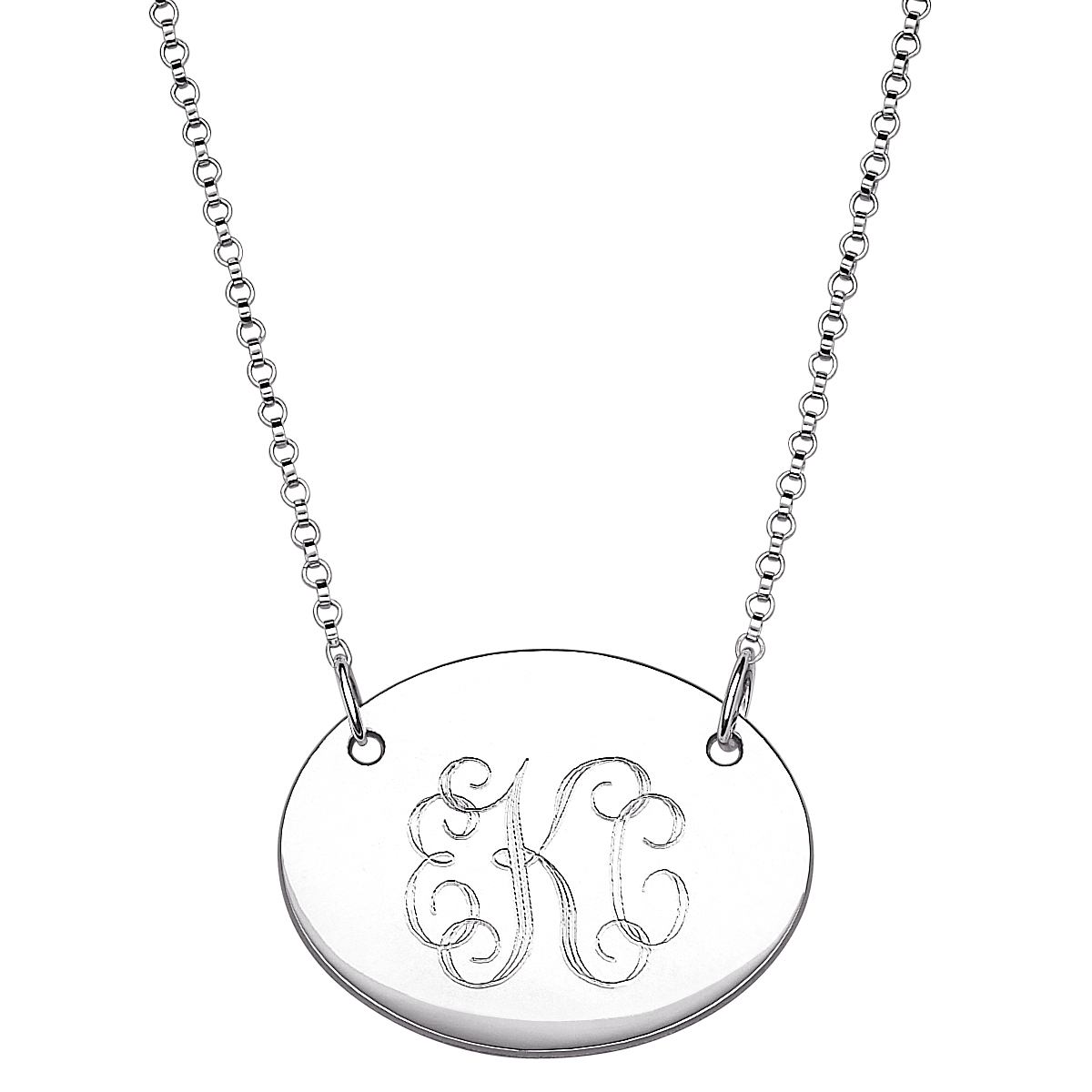 Sterling Silver Oval Tag Engraved Monogram Necklace - 37924 | Limoges Jewelry