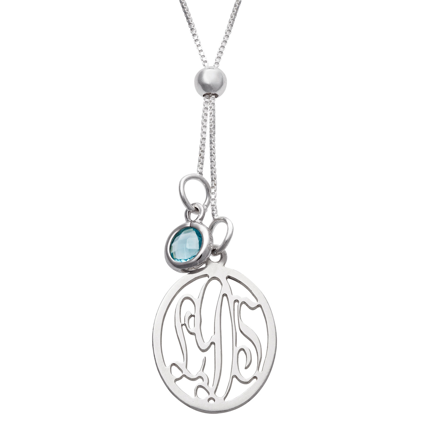 Sterling Silver Oval Monogram and Birthstone Adjustable Y Necklace - 41735 | Limoges Jewelry