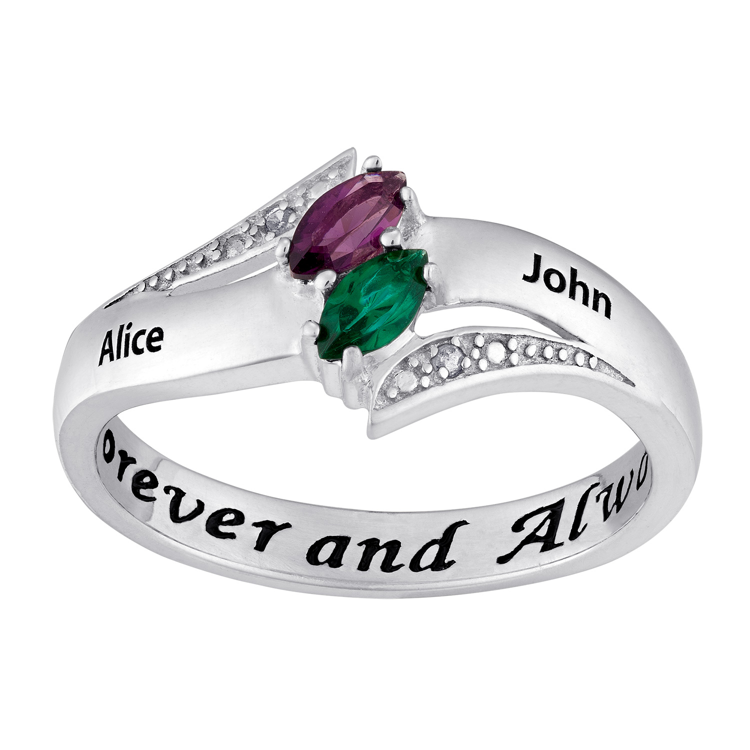 Gold Over Sterling Couple's Birthstone Name Ring with Diamond Accents